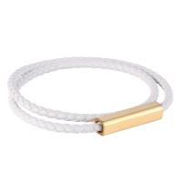 PU Leather Cord Bracelets, Stainless Steel, with Microfiber PU, fashion jewelry, white 