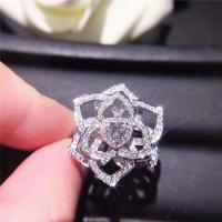 Rhinestone Brass Finger Ring, Flower, platinum plated & for woman & with rhinestone, 13mm 