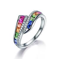 Cubic Zirconia Micro Pave Brass Finger Ring, plated & for woman, multi-colored, 9.5mm 
