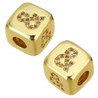 Large Hole Brass Beads, Square, gold color plated, DIY & micro pave cubic zirconia, metallic color plated Approx 4mm 