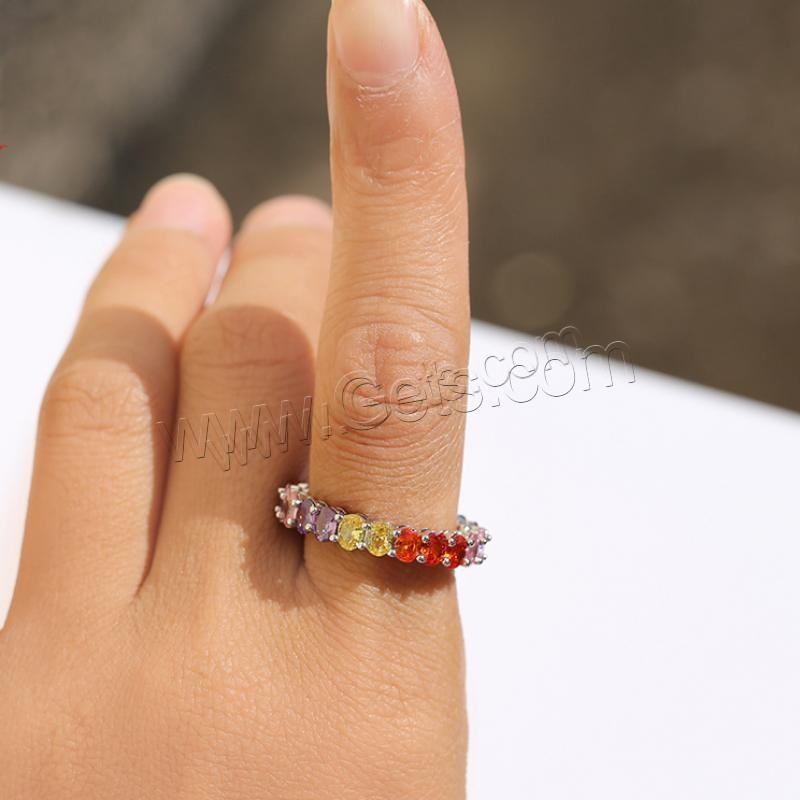 Цирконий Micro Pave Латунь палец кольцо, Кольцевая форма, Другое покрытие, разный размер для выбора & инкрустированное микро кубического циркония & Женский, разноцветный, продается PC
