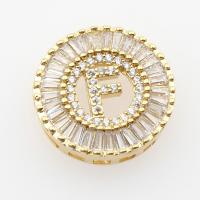 Brass Slide Charm, Letter F, plated, DIY & micro pave cubic zirconia, golden, 19.9*19.9*5.5mm Approx 12mm 