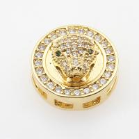 Brass Slide Charm, Lion, plated, DIY & micro pave cubic zirconia, golden, 16.3*16.3*8.9mm Approx 11.75mm, 20/PC 