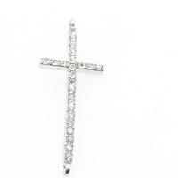 Brass Connector, Copper Alloy, Cross, plated, DIY & with rhinestone, silver color, 39*15*4mm Approx 1mm 