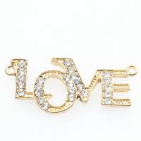 Brass Connector, Copper Alloy, Alphabet Letter, real gold plated, DIY & with rhinestone, golden, 19*41*3mm Approx 1mm 