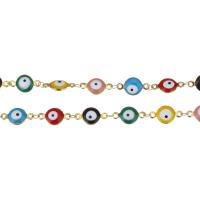 Brass Bar Chain, Evil Eye, gold color plated, DIY & enamel, multi-colored 