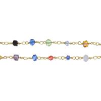 Brass Ball Chain, with Glass, gold color plated, DIY, multi-colored  