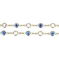 Brass Bar Chain, with Rhinestone, gold color plated, DIY, blue 