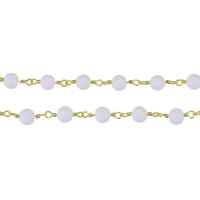 Brass Ball Chain, with Gemstone, gold color plated, DIY white 