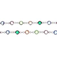 Brass Bar Chain, with Rhinestone, plated, DIY, multi-colored 