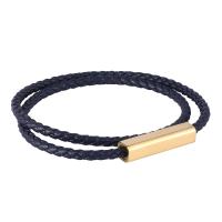 PU Leather Cord Bracelets, Stainless Steel, Double Layer & fashion jewelry, blue 