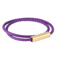 ПУ шнур браслеты, нержавеющая сталь, Двойной слой & ювелирные изделия моды, фиолетовый, продается PC