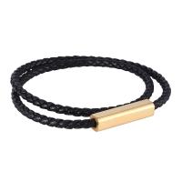 PU Schnur Armbänder, Edelstahl, mit Mikrofaser PU, Doppelschicht & Modeschmuck, schwarz, verkauft von PC