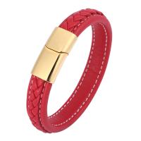 PU Leather Cord Bracelets, Stainless Steel, with Microfiber PU, fashion jewelry, red 