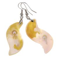 Brass Drop Earring, with Shell, plated, fashion jewelry & for woman, nickel, lead & cadmium free, 57mm 