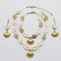 Fashion Zinc Alloy Jewelry Sets, anklet & earring & necklace, with Shell, Shell, fashion jewelry & for woman 24+5cmuff0c40+7cmuff0c7cm 