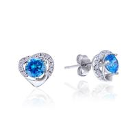 Sterling Silver Stud Earring, 925 Sterling Silver, plated, for woman & with rhinestone, blue 5mm,1mm 