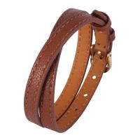Leatheroid Cord Bracelets, Stainless Steel, with Leather, Double Layer & fashion jewelry, brown 