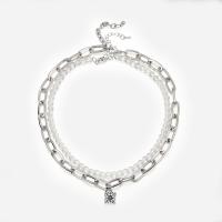Ожерелье ручной латунные, Латунь, с 3cm наполнитель цепи, плакирован серебром, 21mmx12mm, длина:Приблизительно 17.7 дюймовый, продается Strand