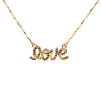 Cubic Zircon Micro Pave Brass Necklace, with stainless steel chain, gold color plated, Hand-Painted Enamel Glaze & micro pave cubic zirconia, metallic color plated Approx 15.74 Inch 