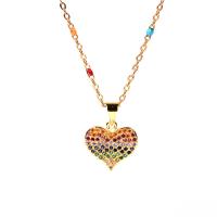 Cubic Zircon Micro Pave Brass Necklace, with stainless steel chain, Heart, gold color plated, Hand-Painted Enamel Glaze & micro pave cubic zirconia, metallic color plated Approx 15.74 Inch 