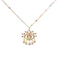 Cubic Zircon Micro Pave Brass Necklace, with stainless steel chain, gold color plated, Hand-Painted Enamel Glaze & micro pave cubic zirconia, metallic color plated Approx 15.74 Inch 