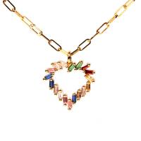 Cubic Zircon Micro Pave Brass Necklace, with stainless steel chain, Heart, gold color plated, micro pave cubic zirconia & hollow, metallic color plated Approx 15.74 Inch 