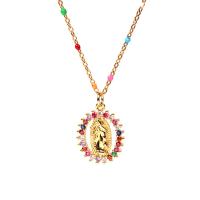Cubic Zircon Micro Pave Brass Necklace, with stainless steel chain, gold color plated, Hand-Painted Enamel Glaze & micro pave cubic zirconia & hollow, metallic color plated Approx 15.74 Inch 