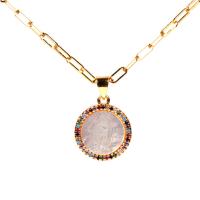 Cubic Zircon Micro Pave Brass Necklace, with Shell, gold color plated, Hand-Painted Enamel Glaze & micro pave cubic zirconia & hollow, metallic color plated Approx 15.74 Inch 