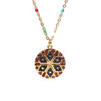 Cubic Zirconia Stainless Steel Necklace, gold color plated, Hand-Painted Enamel Glaze & micro pave cubic zirconia, metallic color plated Approx 15.74 Inch 
