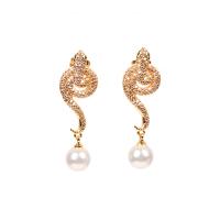 Brass Drop Earring, with Plastic Pearl, gold color plated, micro pave cubic zirconia & for woman, metallic color plated 8mm 