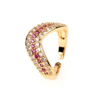 Brass Cuff Finger Ring, gold color plated, Adjustable & micro pave cubic zirconia & for woman, metallic color plated, 6mm 