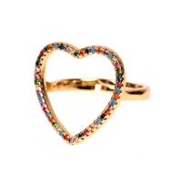 Brass Open Finger Ring, Heart, gold color plated, Adjustable & micro pave cubic zirconia & for woman & hollow, metallic color plated, 20mm 