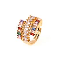 Brass Open Finger Ring, gold color plated, Adjustable & micro pave cubic zirconia & for woman, metallic color plated, 15mm 