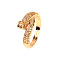 Brass Cuff Finger Ring, gold color plated & micro pave cubic zirconia & for woman, metallic color plated, 9mm 