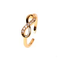 Brass Cuff Finger Ring, gold color plated, Adjustable & micro pave cubic zirconia & for woman & hollow, metallic color plated, 6mm 