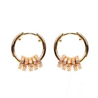 Huggie Hoop Drop Earring, Brass, gold color plated, micro pave cubic zirconia & for woman, metallic color plated 