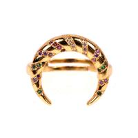 Brass Open Finger Ring, gold color plated, Adjustable & micro pave cubic zirconia & for woman, metallic color plated 