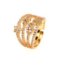 Messing Open -Finger-Ring, goldfarben plattiert, Einstellbar & Micro pave Zirkonia & für Frau & hohl, metallische Farbe plattiert, 16mm, verkauft von PC