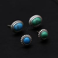 Sterling Silver Stud Earring, 925 Sterling Silver, with Synthetic Turquoise, Oval, silver color plated, Unisex 