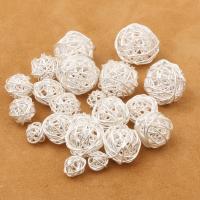 Sterling Silver Hollow Beads, 925 Sterling Silver, Round, silver color plated, DIY 