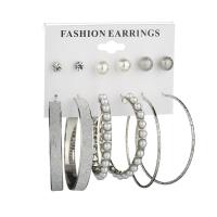 Zinklegierung Ohrring-Set, mit Kunststoff Perlen, plattiert, für Frau & mit Strass, keine, 0.6cm,1cm,5.9cm,5.7cm,5.8cm, verkauft von setzen
