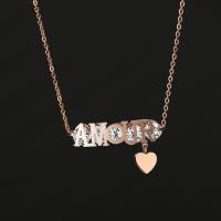 Stainless Steel Jewelry Necklace, fashion jewelry & for woman & with rhinestone, 420mm 