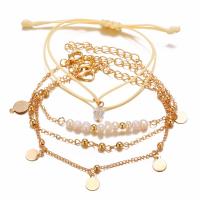 Zinc Alloy Bracelet Set, bracelet, with Plastic Pearl, plated, 4 pieces & fashion jewelry & for woman, nickel, lead & cadmium free 