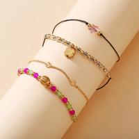 Zinc Alloy Bracelet Set, bracelet, with leather cord, plated, 4 pieces & fashion jewelry & for woman, nickel, lead & cadmium free 