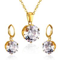 Cubic Zirconia Stainless Steel Jewelry Sets, plated, durable & micro pave cubic zirconia 