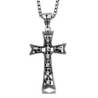 Men Sweater Chain Necklace, Titanium Steel, Cross, polished, durable & for man, black 