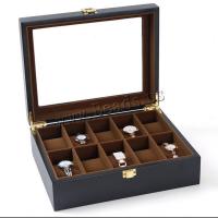Wood Watch Box, Rectangle, stoving varnish, durable & 10 cells & matte, black, 265*210*90mm 