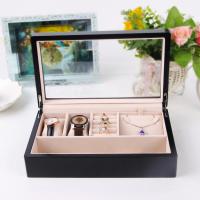 Multifunctional Jewelry Box, Velveteen, with Composite Wood, Square, black 