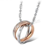 Couple Jewelry Necklace, Titanium Steel, stoving varnish, durable & Unisex & with rhinestone .65 Inch 